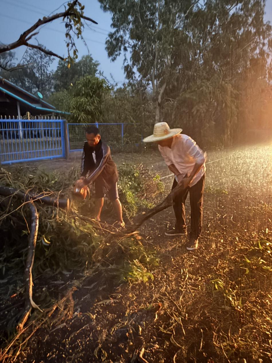 ออกตัดกิ่งไม้ที่กีดขวางการจราจร ระหว่างถนนเส้นบ้านโนนดู่ -บ้านสร้างนกทา ตำบลสร้างนกทา อำเภอเมืองอำนาจเจริญ จังหวัดอำนาจเจริญ 